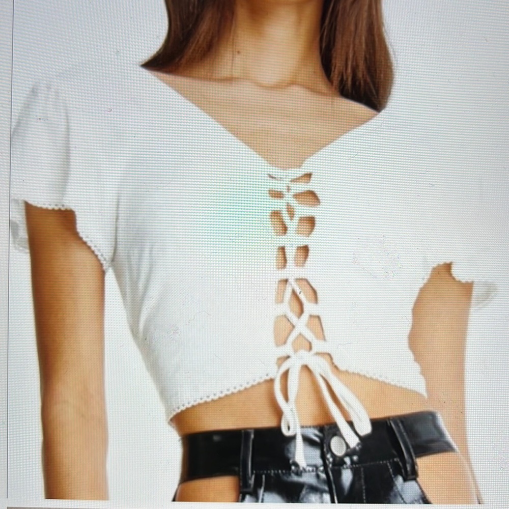 I.AM.GIA White Lace-Up Crop Top